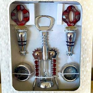 NWT New Wild Eye Designs Red & Silver 5 Piece Wine Gift Set. Holidays Christmas
